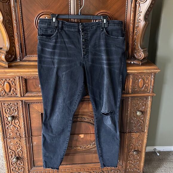 KUT FRON THE KLOTH black exposed button fly distressed skinny jeans - Picture 1 of 11